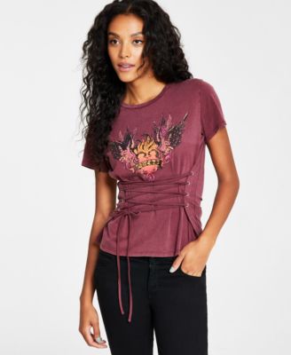 GUESS - Women's Heart Aflame Embellished Lace-Up Top