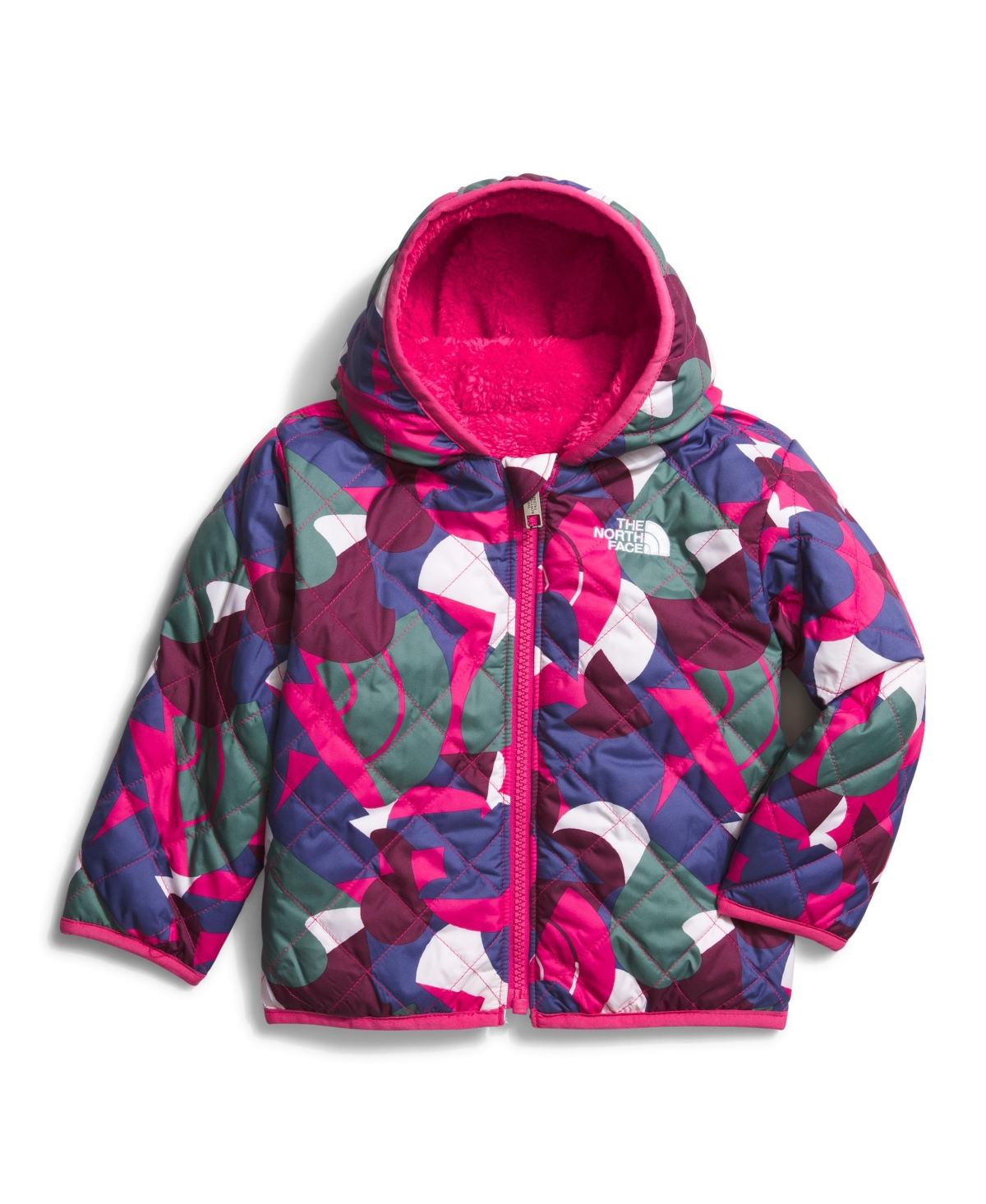 Shop The North Face Baby Girls Reversible Shady Glade Hooded Jacket In Mr. Pink Big Abstract Print