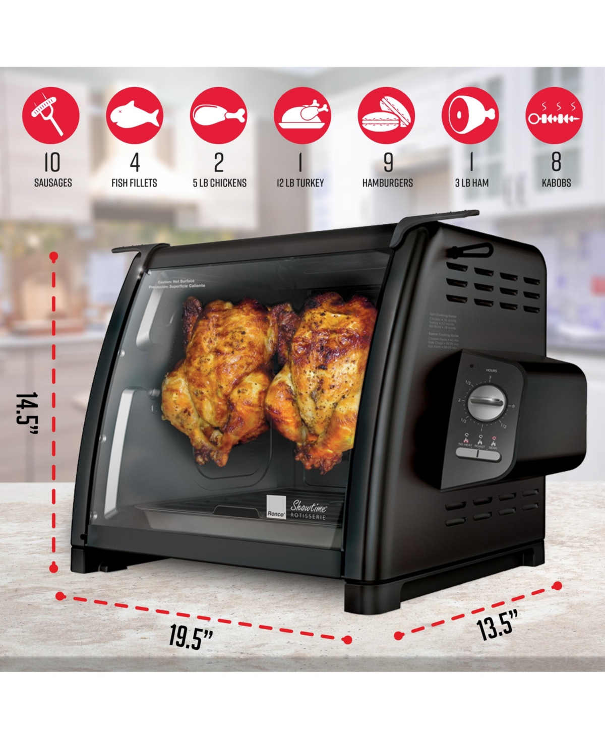 Ronco Modern Rotisserie Oven, Large Capacity (15lbs) Countertop Oven, Multi-Purpose Basket for Versatile Cooking, Easy-to-Use Controls