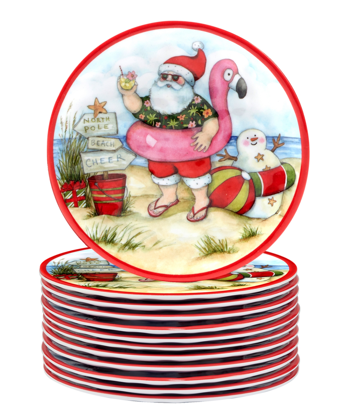 Santa's Wish 6" Melamine Canape Plates, Set of 12 - Red