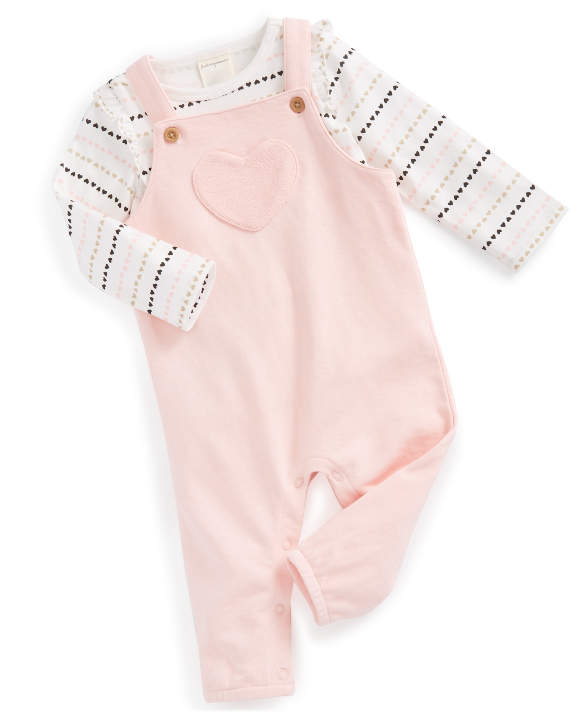 First Impressions Baby Girls Stripe Top And Coverall, 2 Piece Set, Created For Macy's In Creamy Berry
