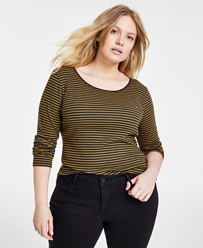 Alfani Plus Size Linear Printed Swing Top, Created for Macy's - Macy's