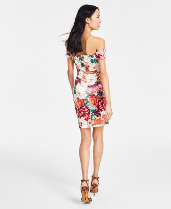 Guess printed off the shoulder on sale dress