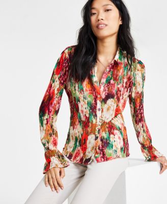 GUESS - Women's Vivenne Floral-Print Pleated Blouse