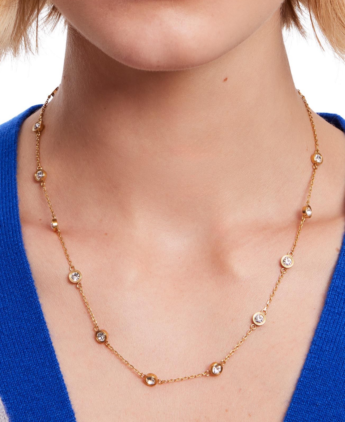 Kate Spade New York Gold-Tone Cubic Zirconia Station Necklace, + extender -Gold