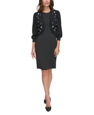 KARL LAGERFELD PARIS - Women's Imitation Pearl Detail Knit Shrug