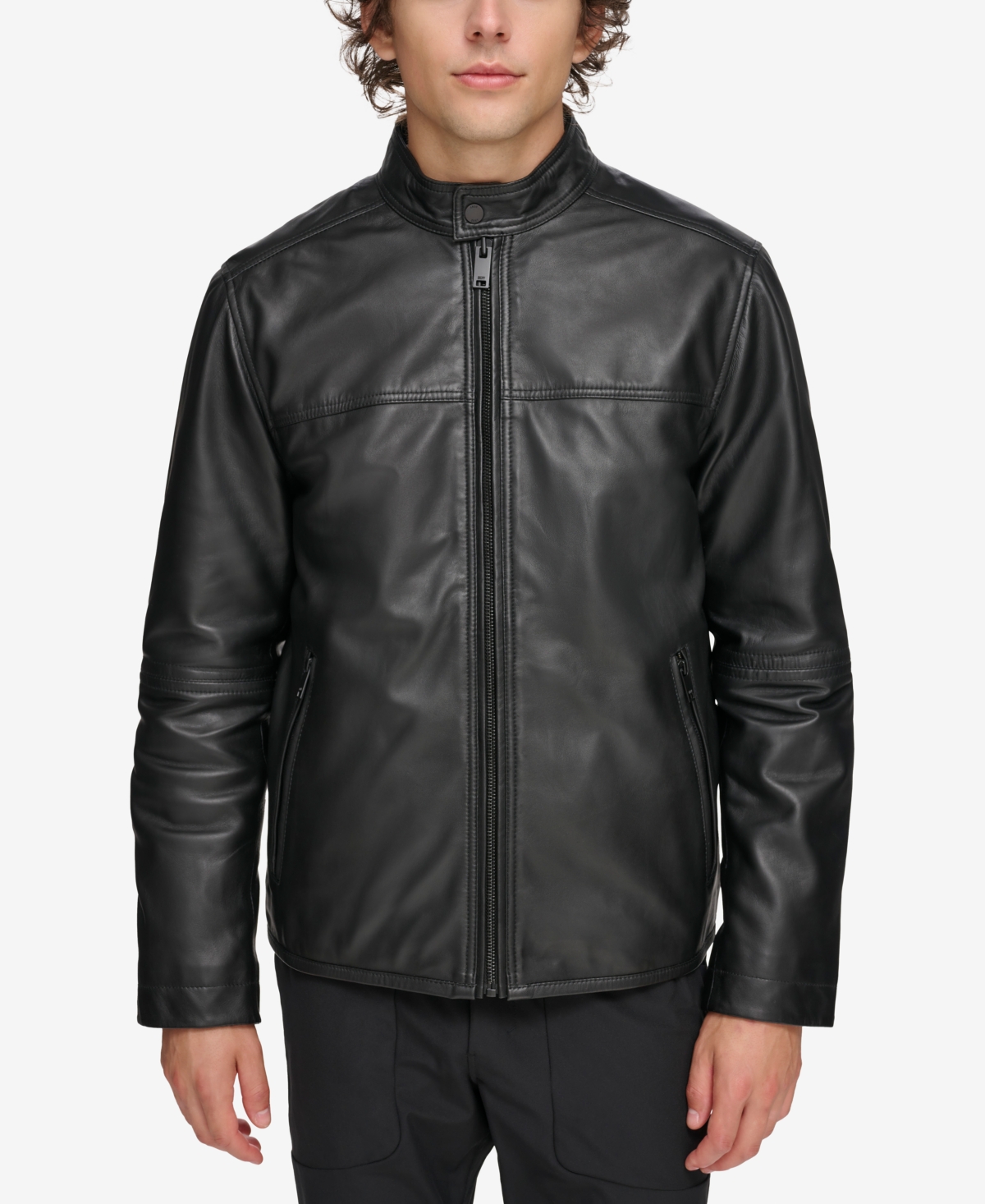 Men's Leather Racer Jacket - Black