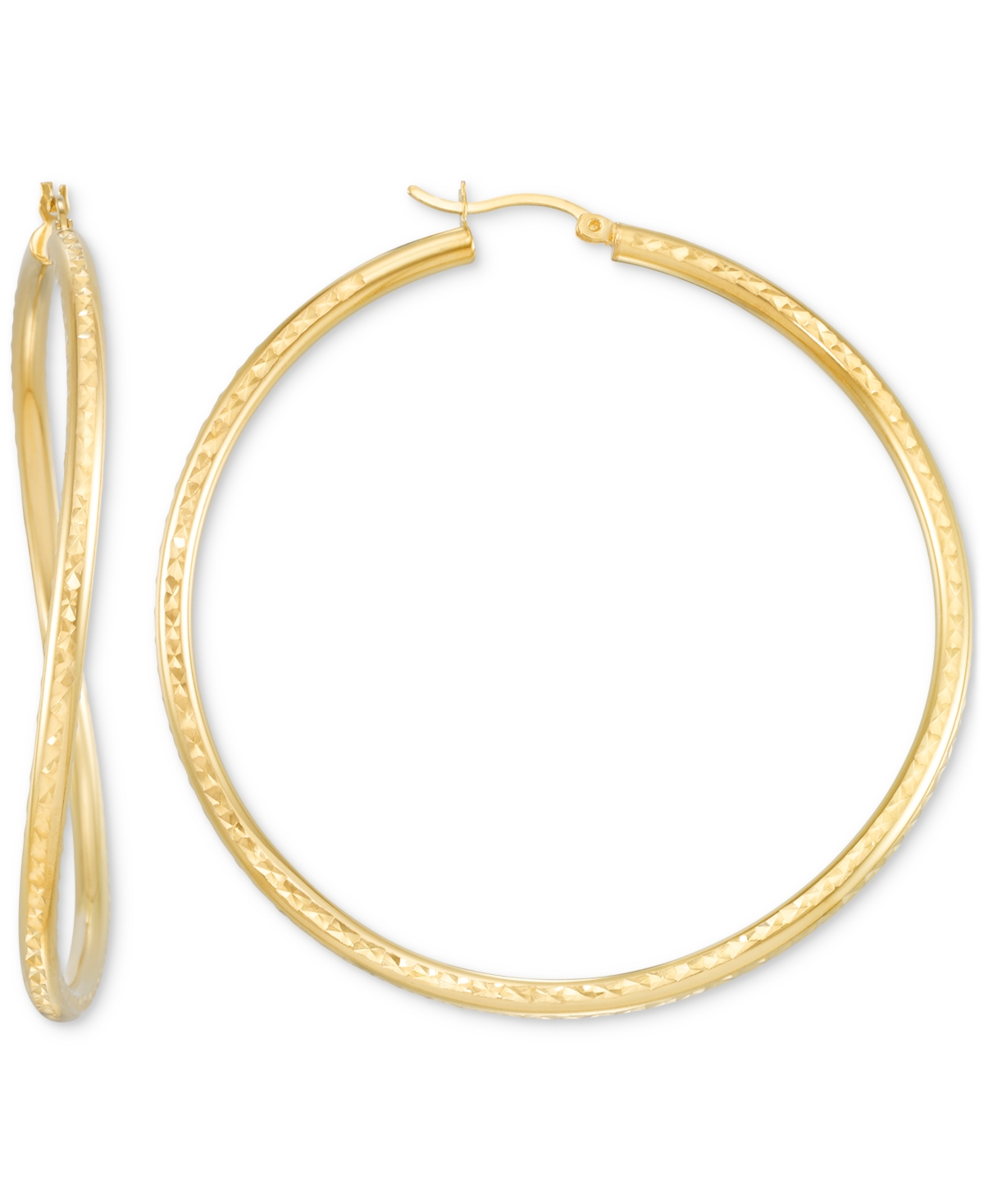 Macy's Wavy Round Hoop Earrings In 14k Gold Over Sterling Silver, 2-3/8" (also In Sterling Silver) In Gold Over Silver