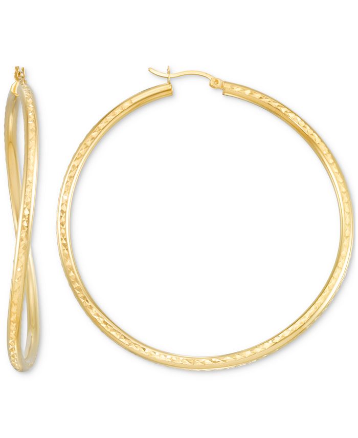 Macy's Wavy Round Hoop Earrings in 14k Gold Over Sterling Silver, 2-3/8 ...