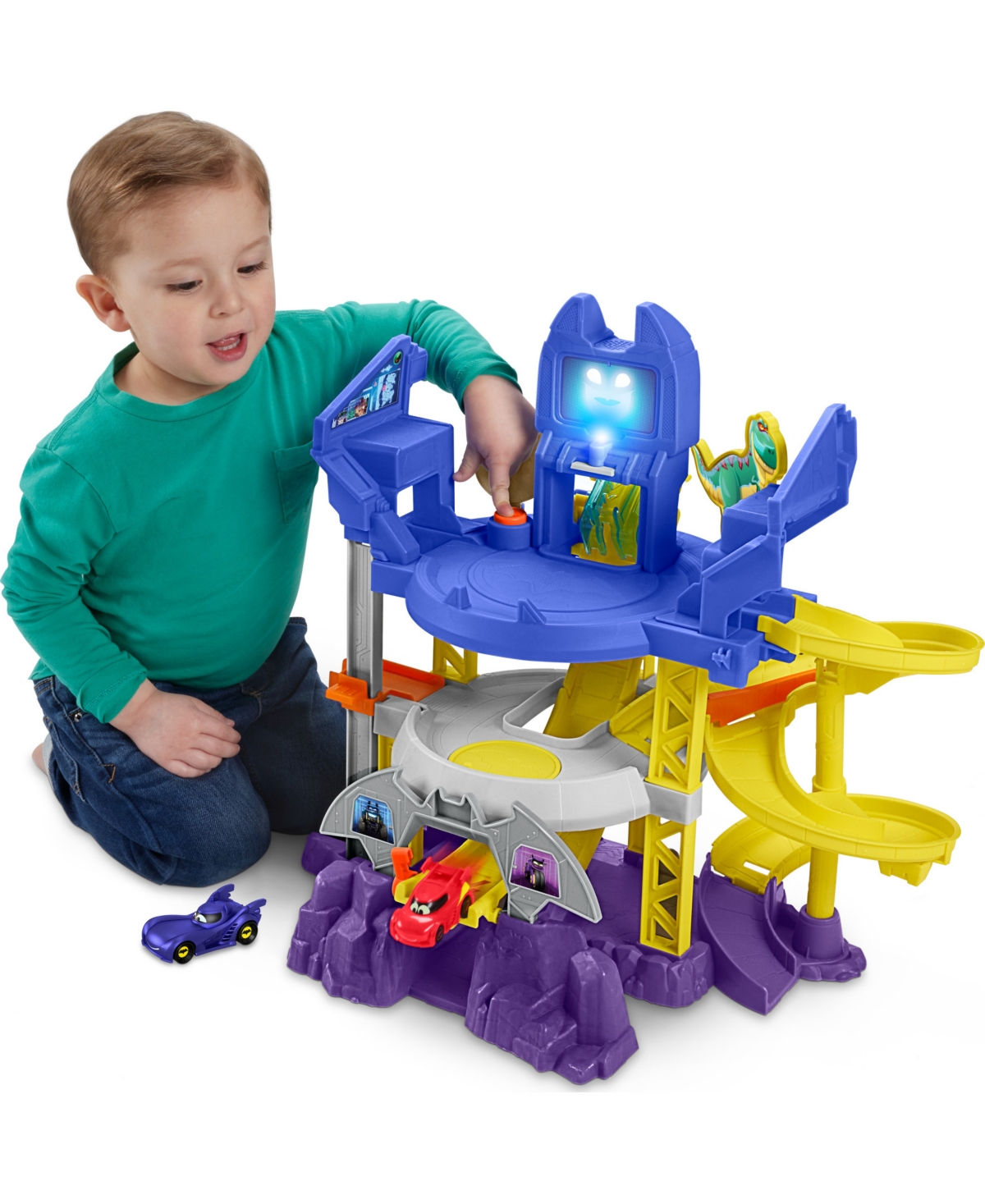 Shop Batwheels Fisher-price Dc  Race Track Playset, Launch And Race Batcave With Lights Sounds And 2 Toy C In Multi-color