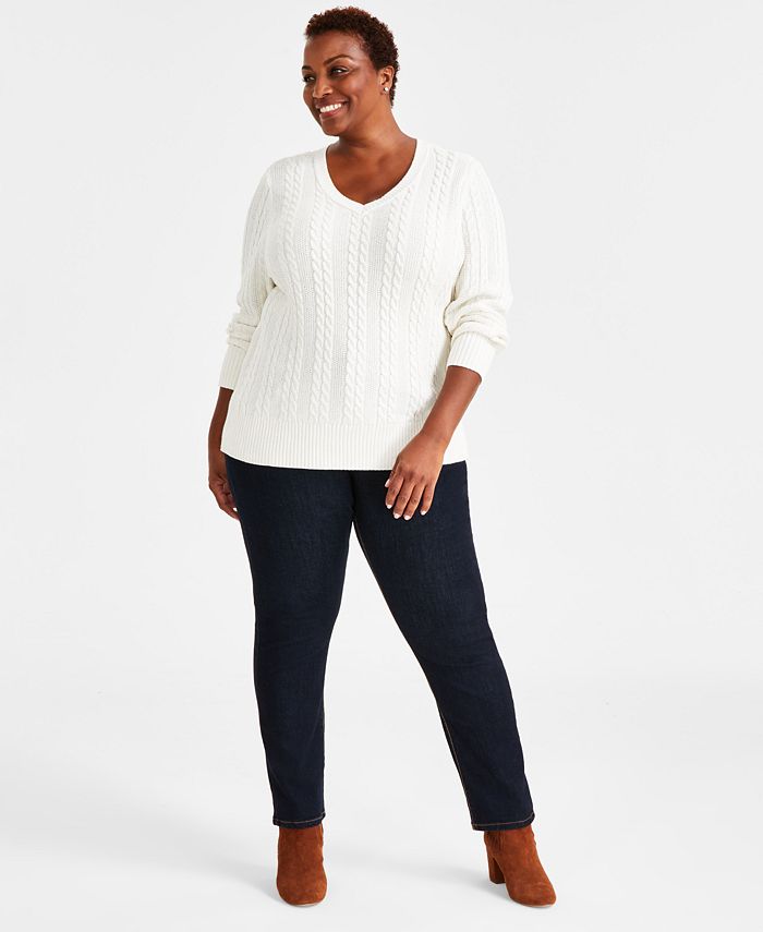 Style & Co Plus Size Metallic Cable Knit Sweater, Created for Macy's ...