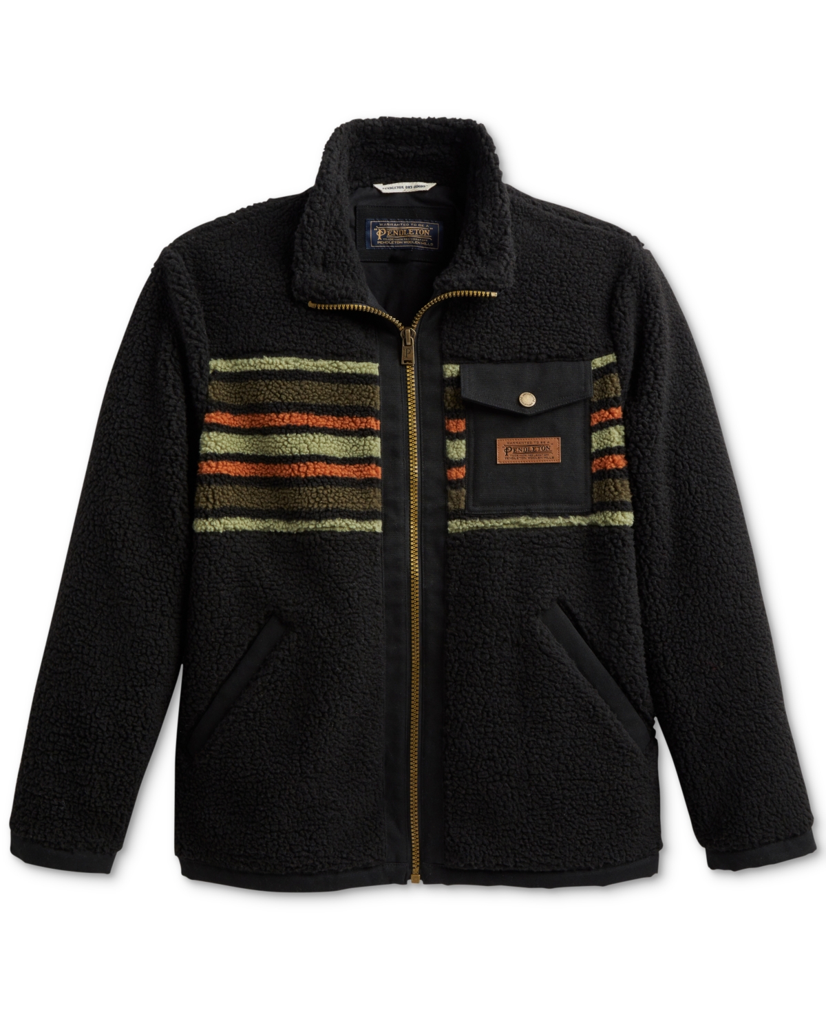 Pendleton Men's Stand-collar Fleece Jacket In Olive Camp Stripe