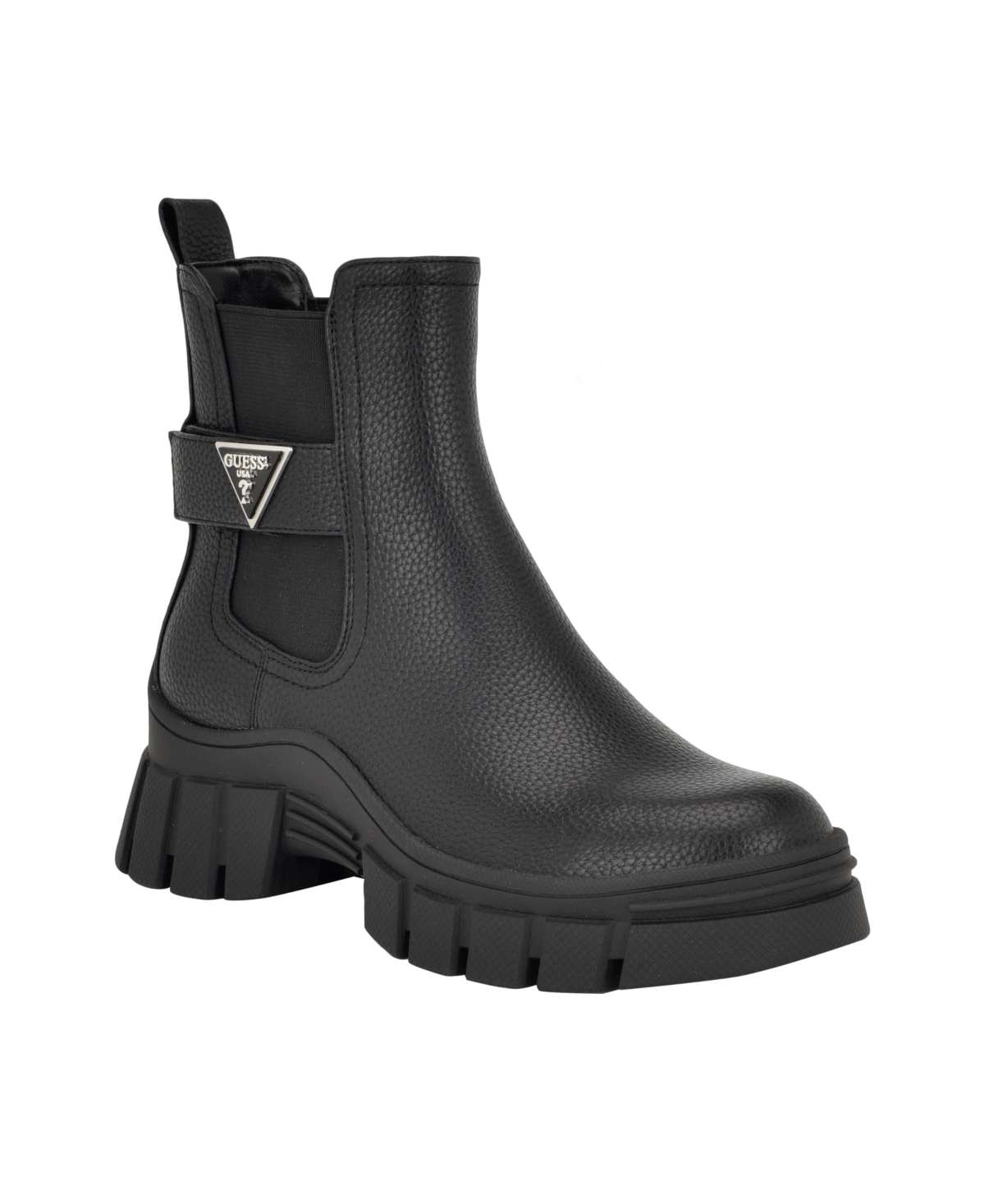 Guess Hensly Platform Chelsea Boot In Black- Faux Leather- Polyurethane/texti