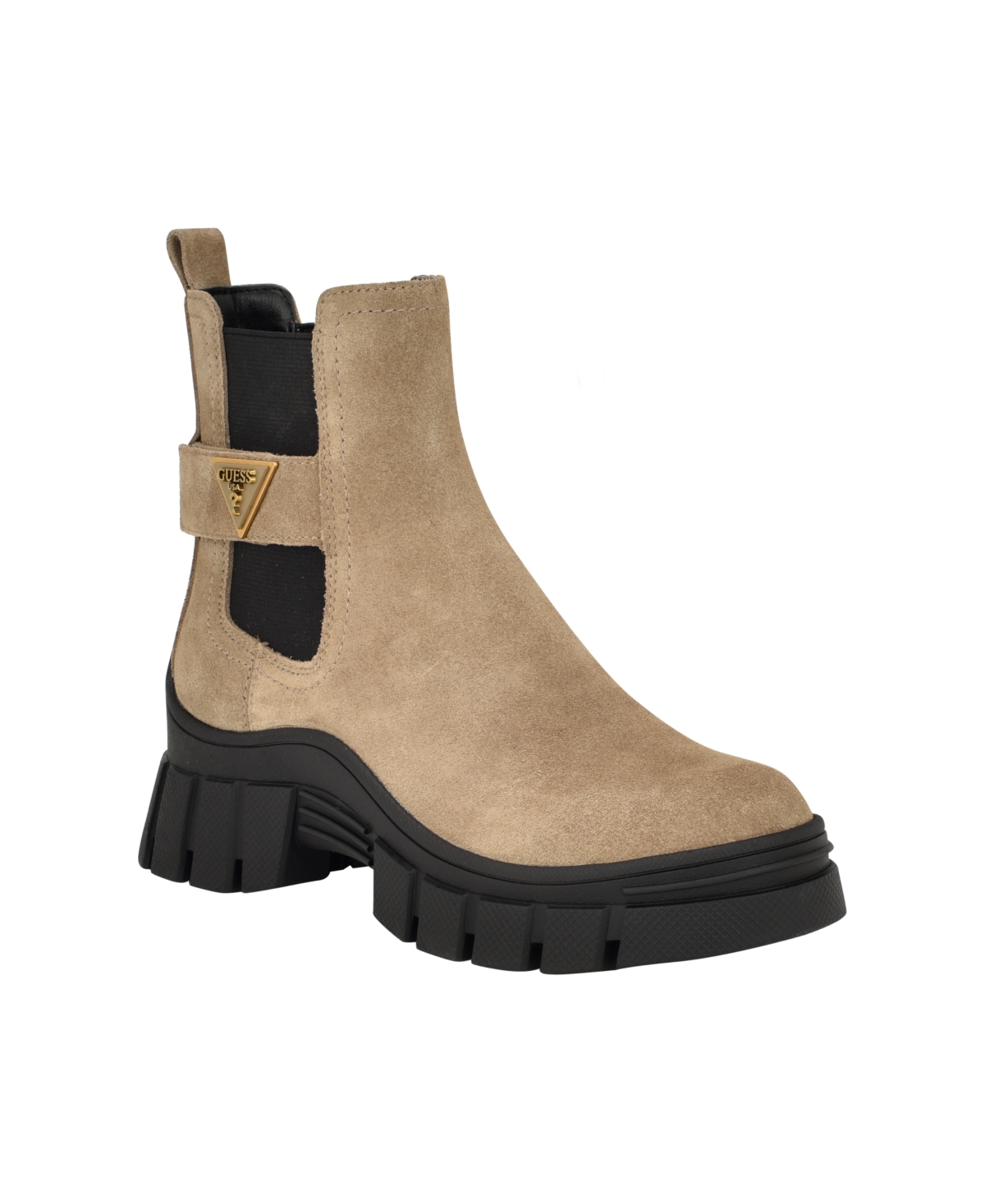 Guess Hensly Platform Chelsea Boot In Light Brown- Suede/textile