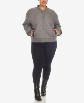 Plus Size Diamond Quilted Puffer Bomber Jacket