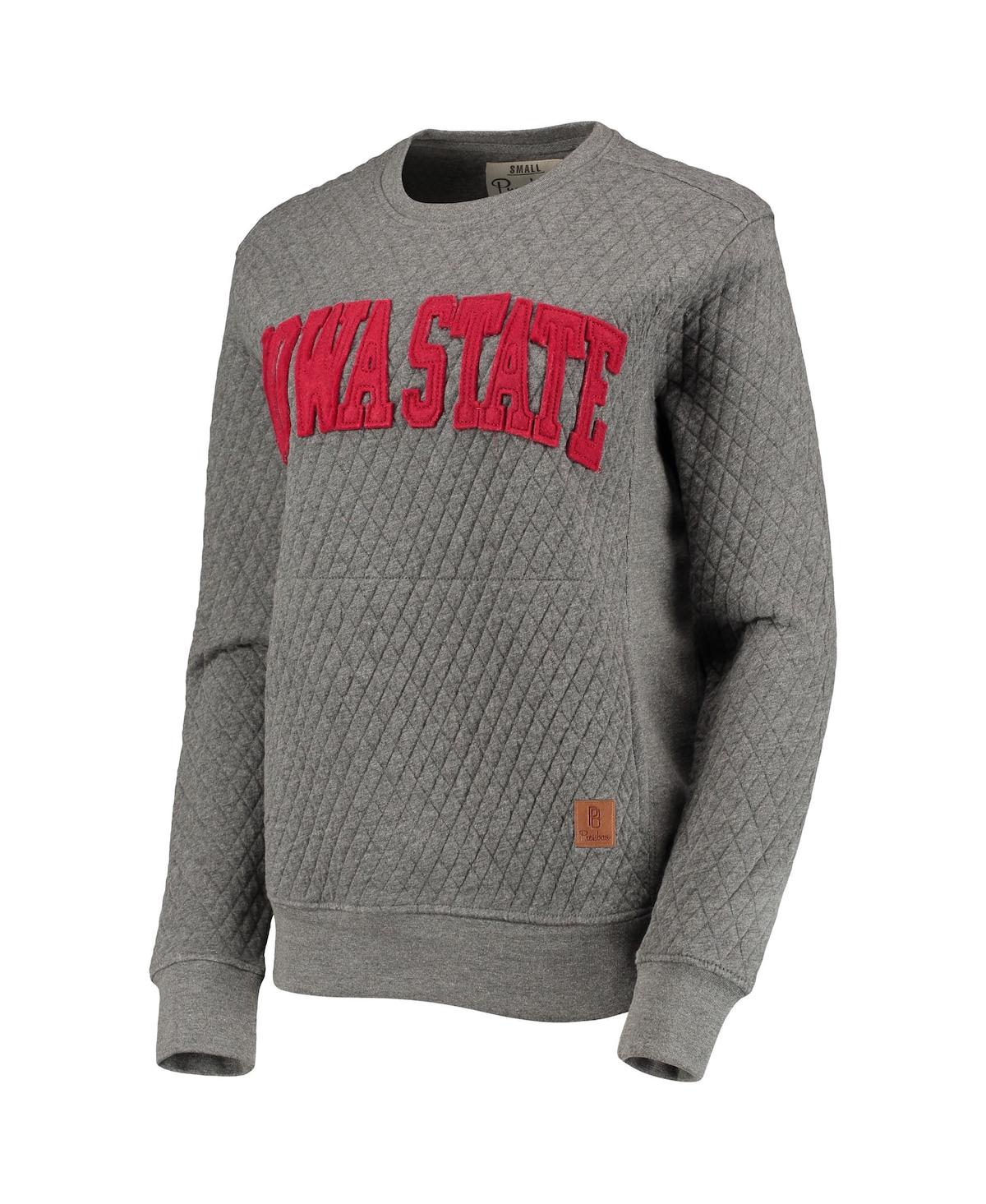 PRESSBOX WOMEN'S PRESSBOX HEATHER CHARCOAL IOWA STATE CYCLONES MOOSE QUILTED PULLOVER SWEATSHIRT 