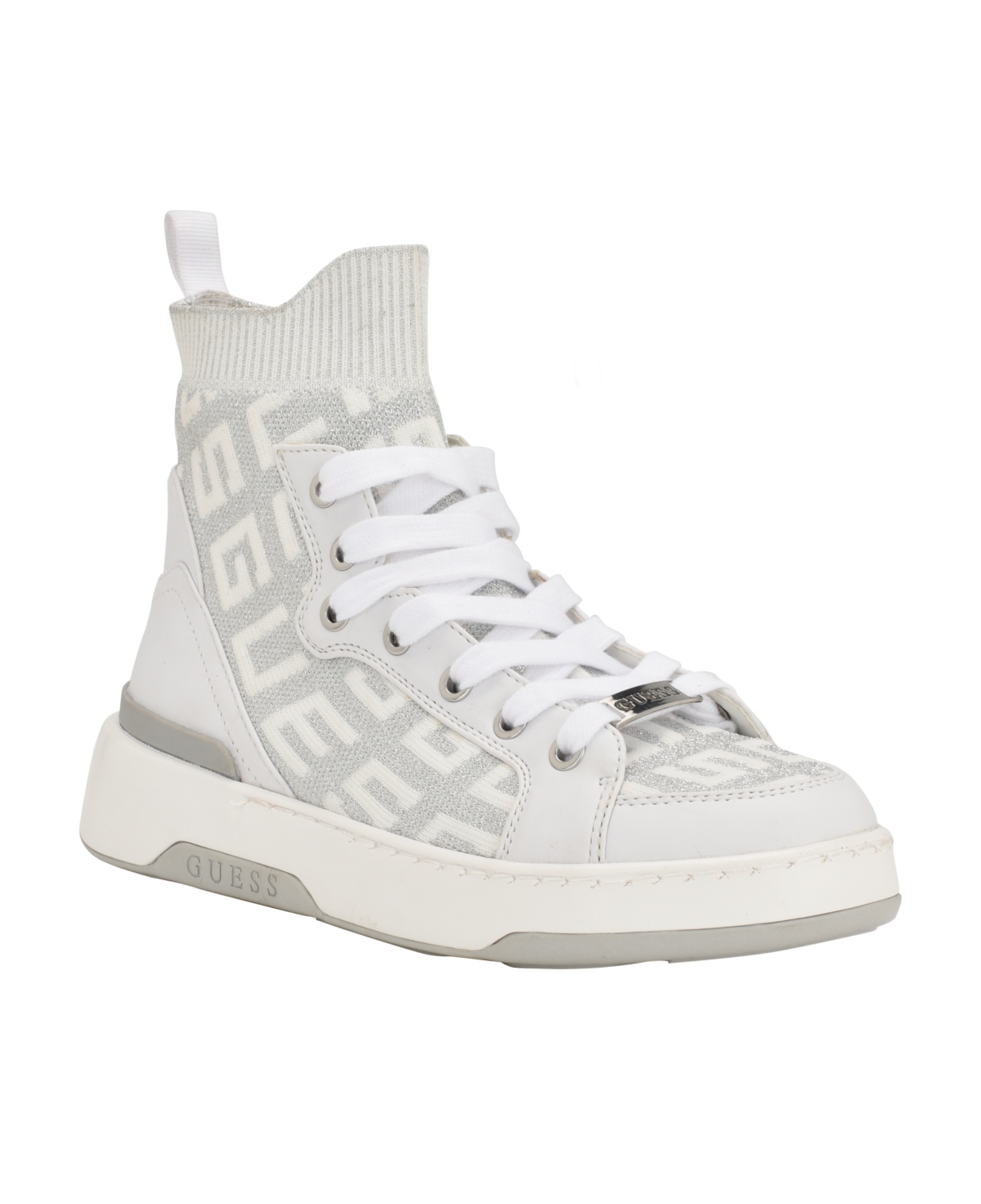 Women's Mannen Knit Lace Up Hi Top Fashion Sneakers - White Logo