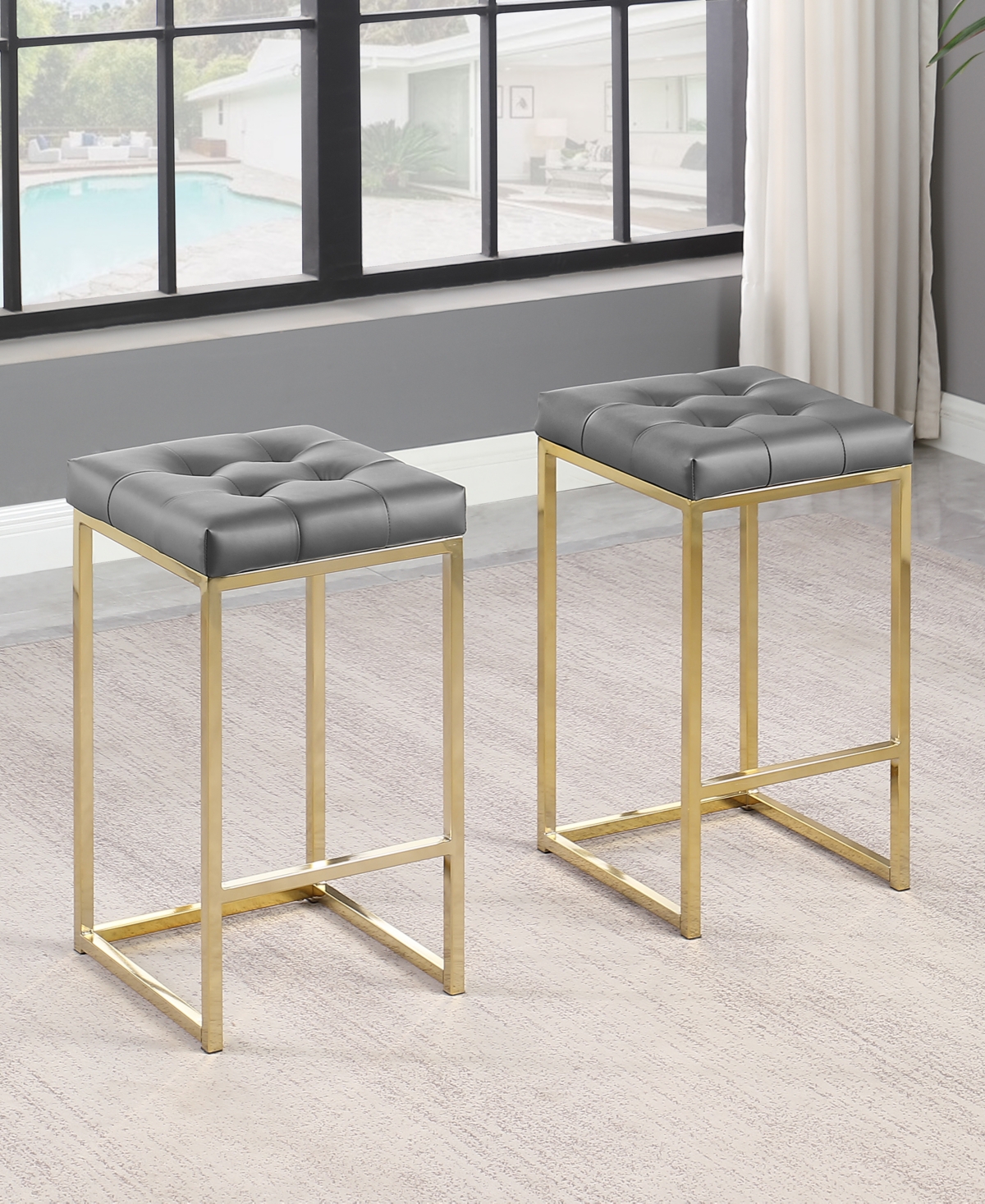 Best Master Furniture Jersey Faux Leather Counter Height Stools, Set of 2