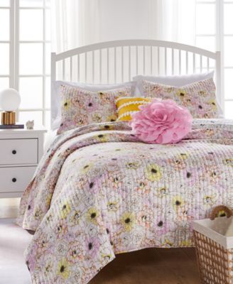 Greenland Home Fashions Misty Bloom Floral Reversible Quilt Set In Pink