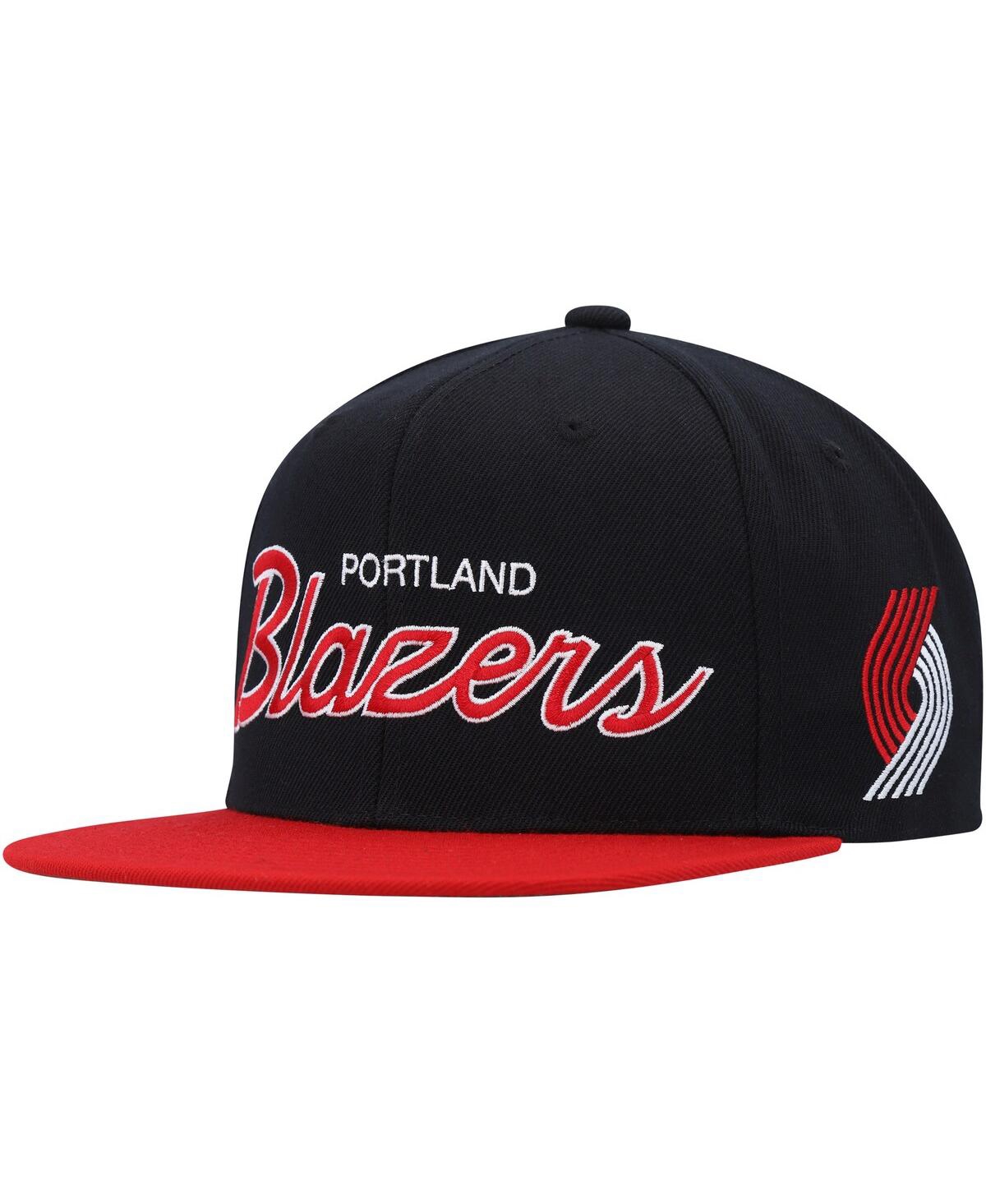 Mitchell & Ness Men's  Black Portland Trail Blazers Hardwood Classics Mvp Team Script 2.0 Snapback Ha