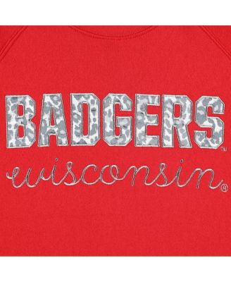 Women's Red Wisconsin Badgers Steamboat Animal Print Raglan Pullover Sweatshirt