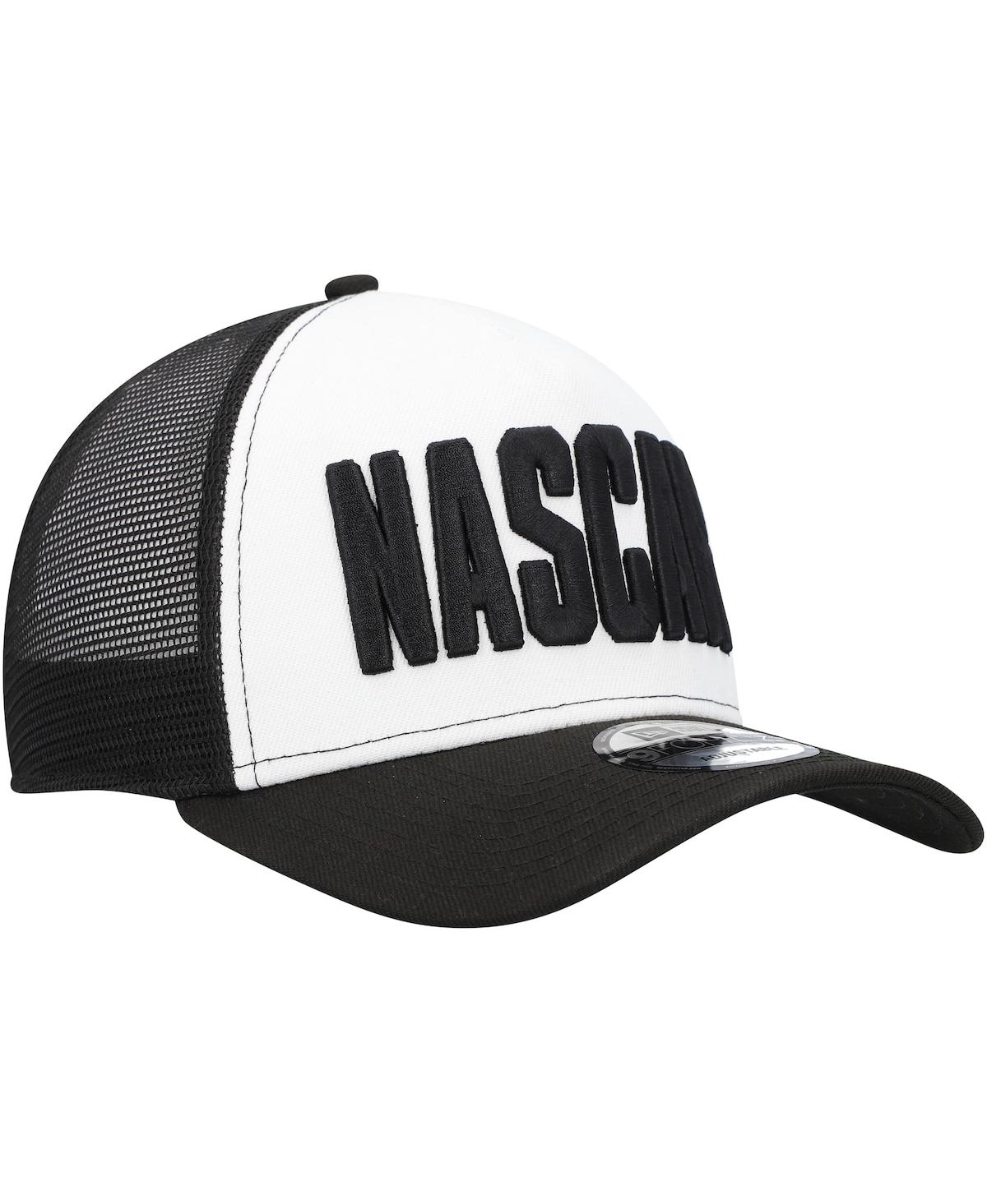 New Era Men's  Black, White Nascar 9forty A-frame Trucker Snapback Hat In Black,white