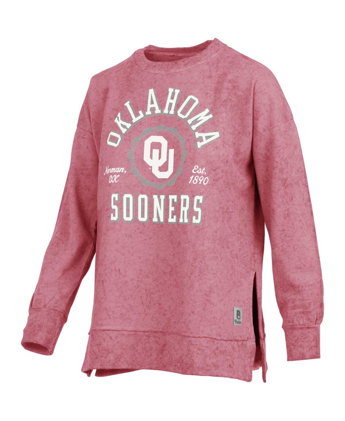 PRESSBOX WOMEN'S PRESSBOX CRIMSON OKLAHOMA SOONERS SUN WASHED BISHOP PULLOVER SWEATSHIRT