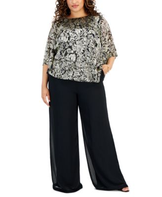 Alex Evenings - Plus Size Scoop-Neck 3/4-Sleeve Metallic Top