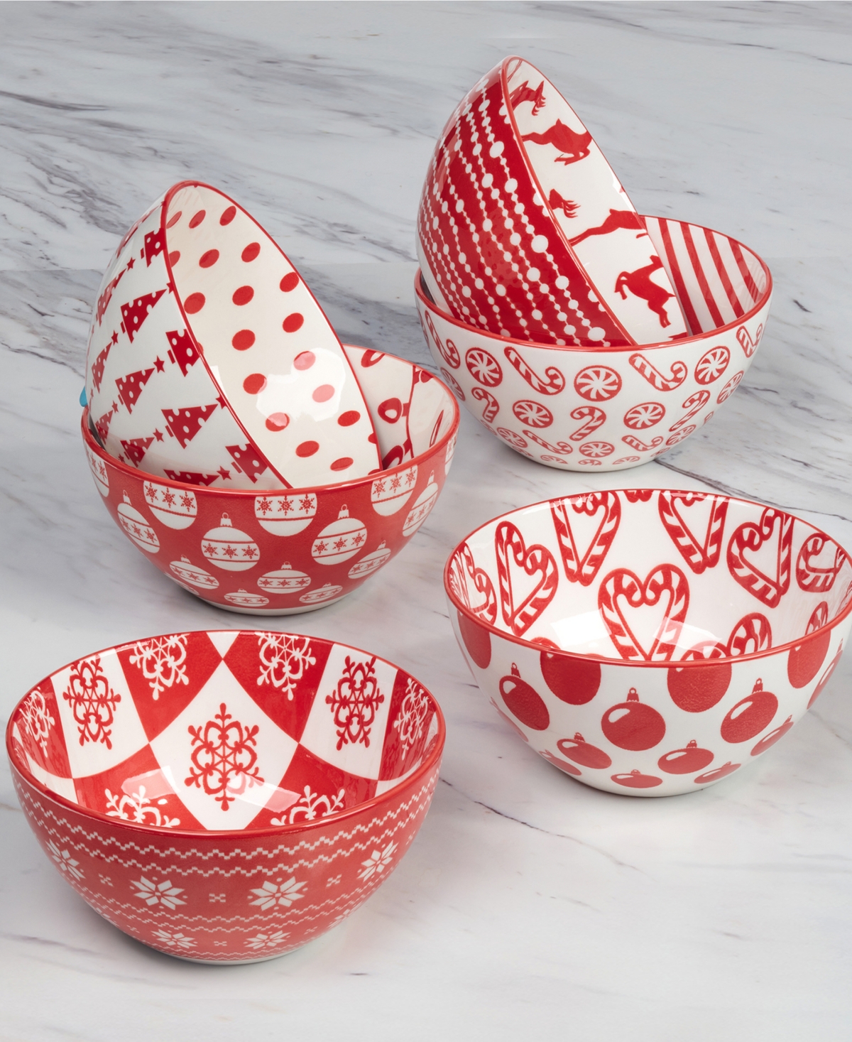Certified International Peppermint Candy All Purpose Bowls Set of 6, Service for 6