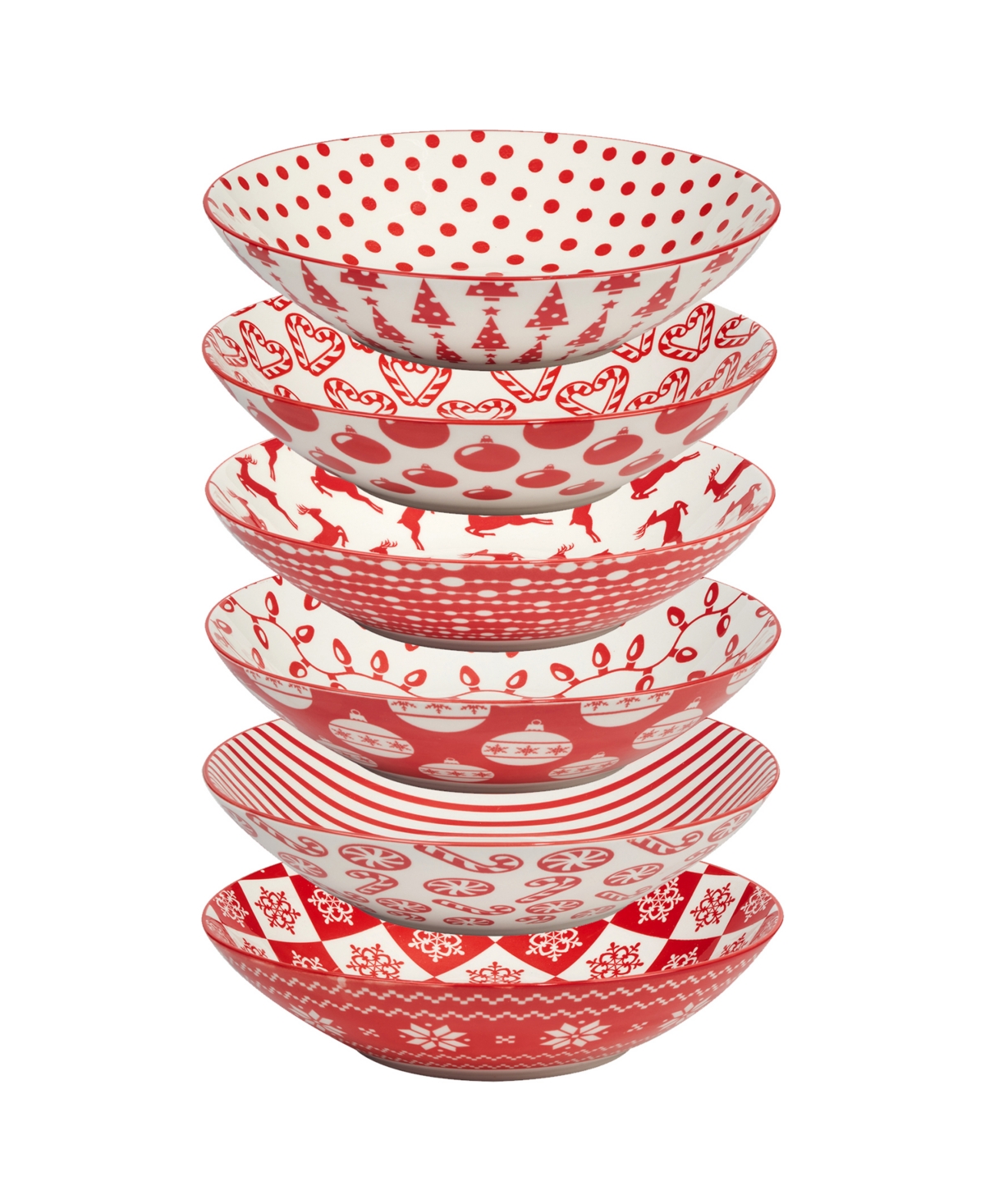 Peppermint Candy 40 oz Soup Bowls Set of 6, Service for 6 - Red