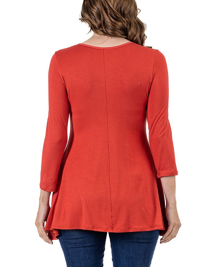 24seven Comfort Apparel Women's Three Quarter Sleeve Vneck Tunic Top