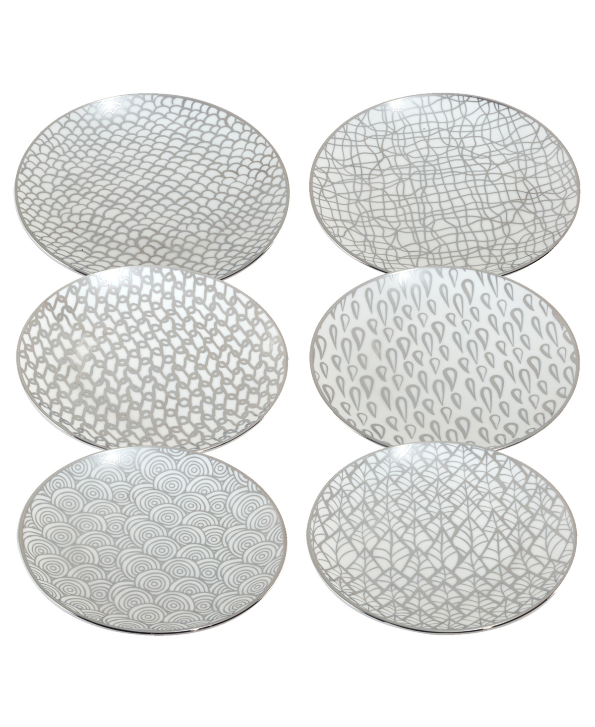 Mosaic Gold- Silver Tone Canape Plates Set of 6 - Silver