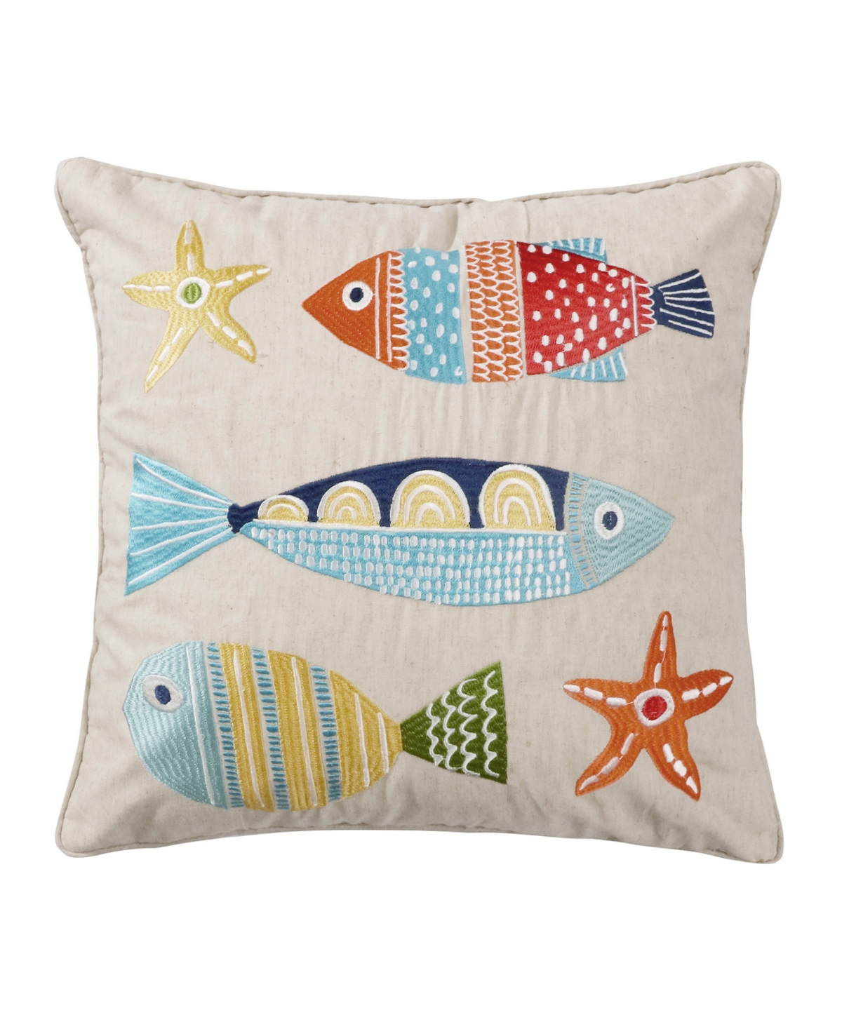 Levtex St. Anton Fish Embroidered Decorative Pillow, 18" X 18" In Natural