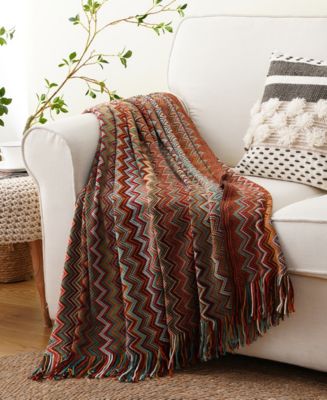 Battilo Lifestyle Colorful Chevron Bohemian Knit Throw, 51