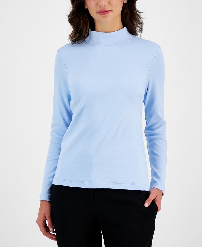 Karen Scott Petite Solid Mock-Neck Top, Created for Macy's - Macy's