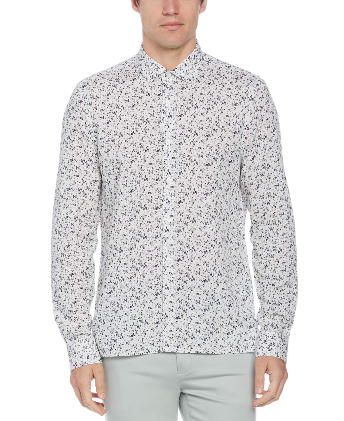 Perry Ellis Men's Soft Ditsy Floral-print Shirt In Iceberg Gr