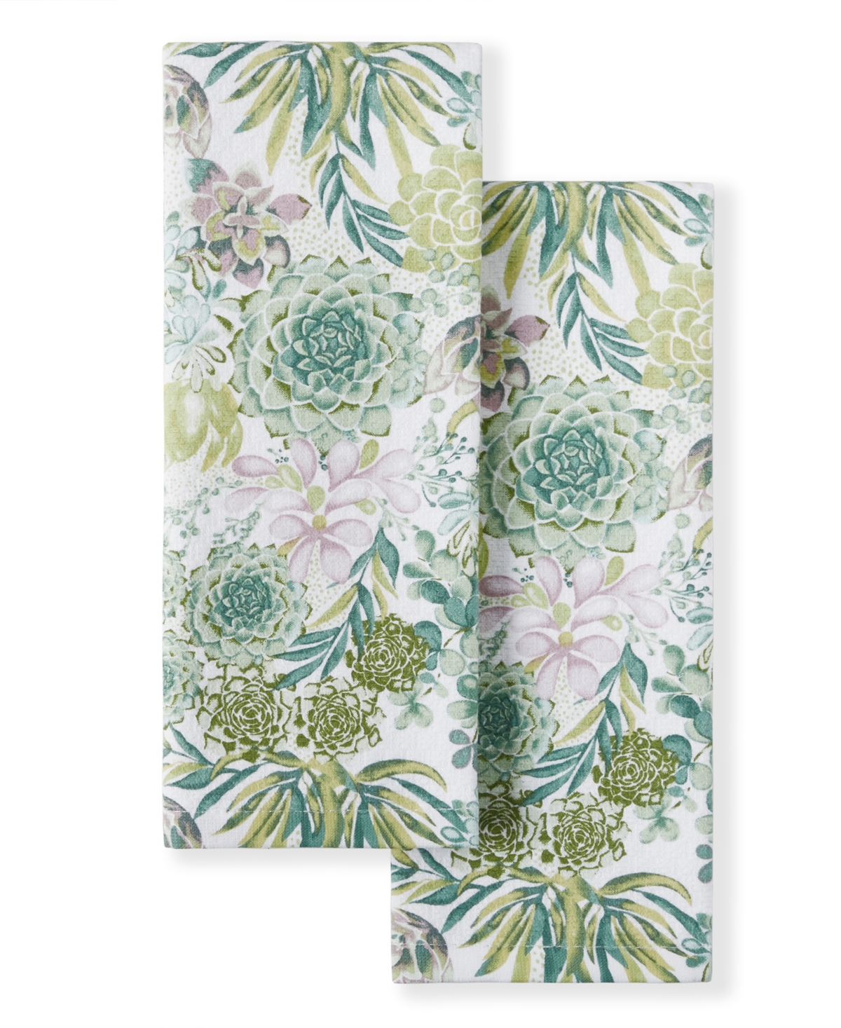 Succulents Dual Purpose Kitchen Towel 2-Pack Set, 16" x 28" - Green