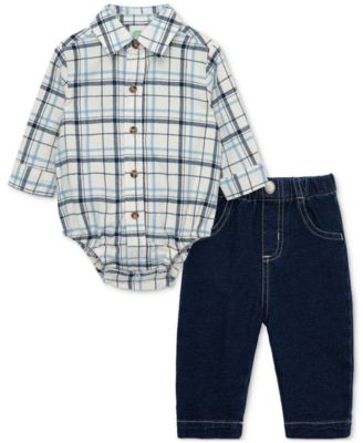 Little Me - Baby Boys 2-Pc. Plaid Bodysuit & Jeans Set