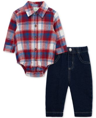 Little Me - Baby Boys 2-Pc. Plaid Bodysuit & Jeans Set