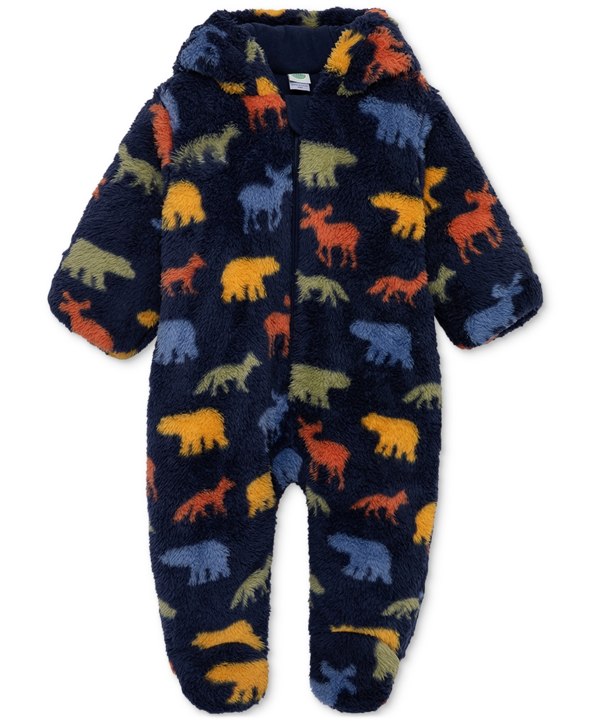 Little Me Baby Woodland-print Hooded Faux-sherpa Fleece Footed Pram In Blue