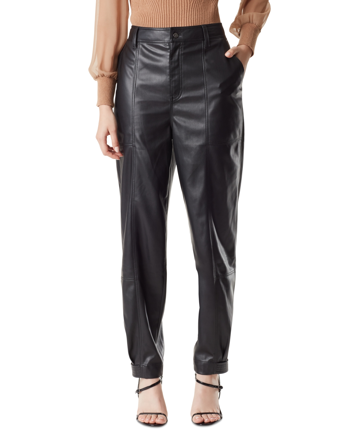Shop Sam Edelman Women's Simona Faux-leather Tapered Pants In Black