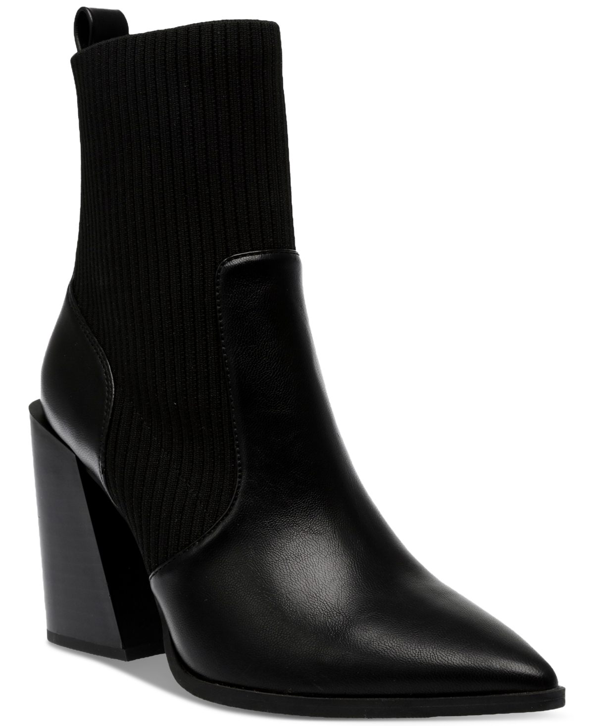Trinityy Pointed-Toe Pull-On Knit Dress Booties, Created for Macy's - Black Smooth