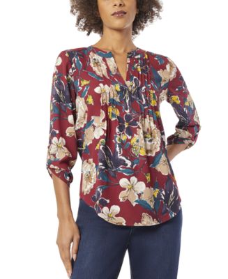 Jones New York Women's Floral-Print Pintuck Roll-Tab Shirt - Macy's