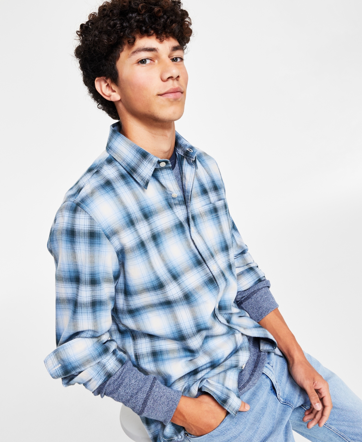 Shop Sun + Stone Men's Davis Regular-fit Plaid Button-down Shirt, Created For Macy's In Hydrogen