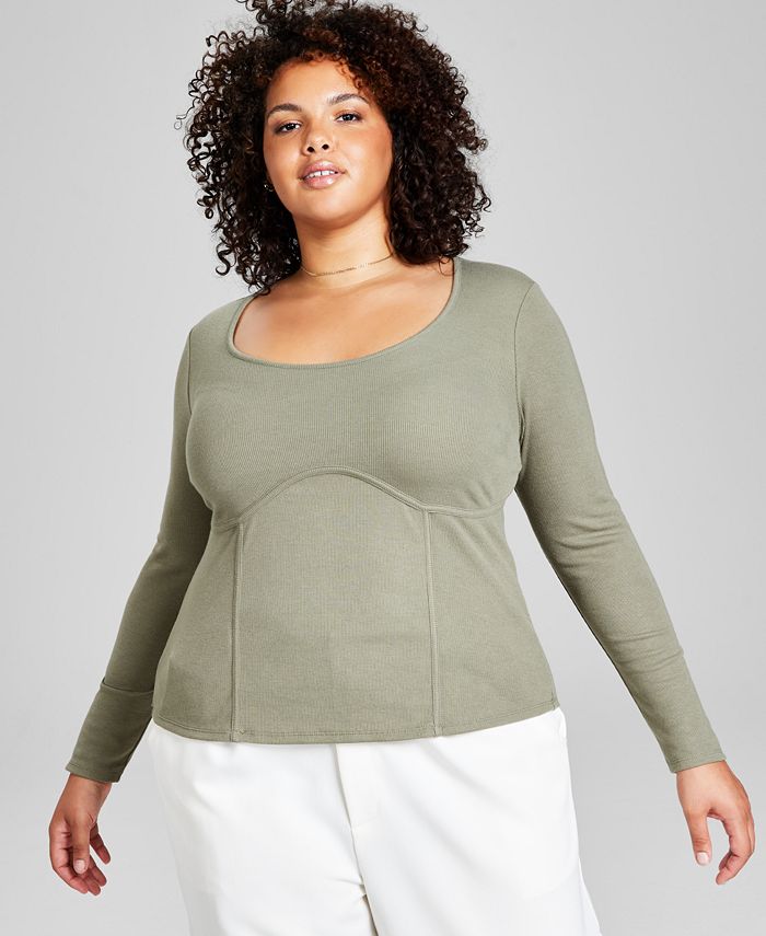 And Now This Plus Size Rib-Knit Corset Top - Macy's