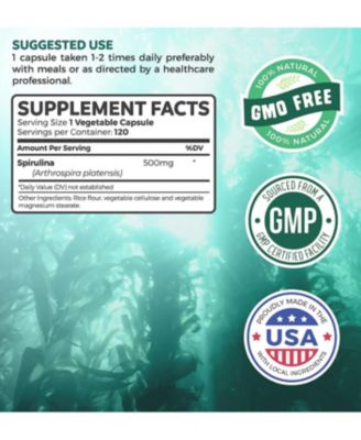 Spirulina Capsules, Green Superfoods for Natural Energy and Metabolic Health, Health's Harmony, 120ct