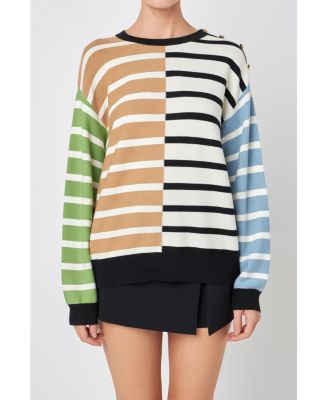 Women's Striped Combo Sweater with Buttons