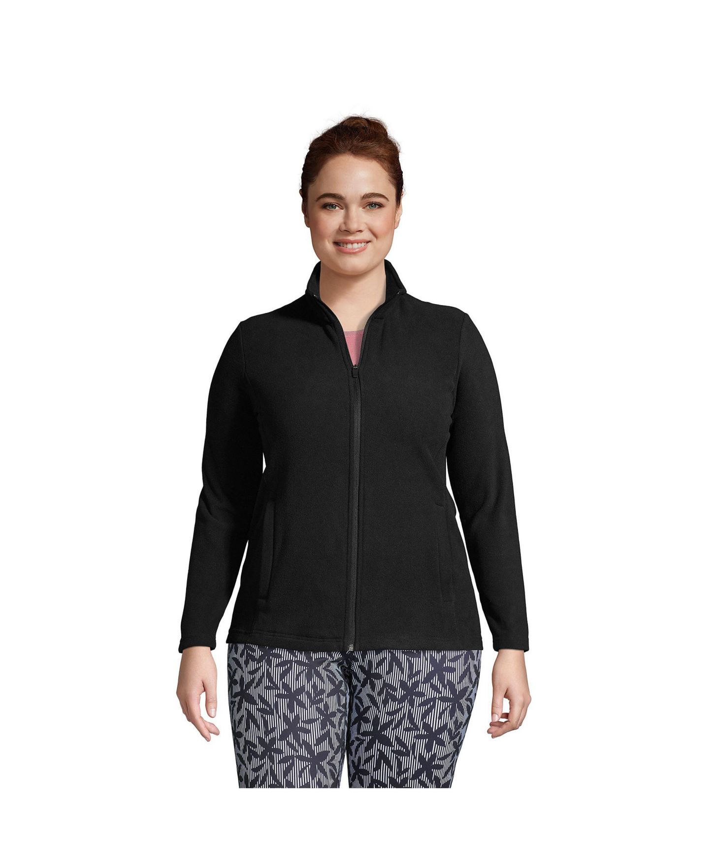 Женская куртка Lands' End Plus Size Anyweather Fleece Full Zip, цвет: Чёрный — фото 1