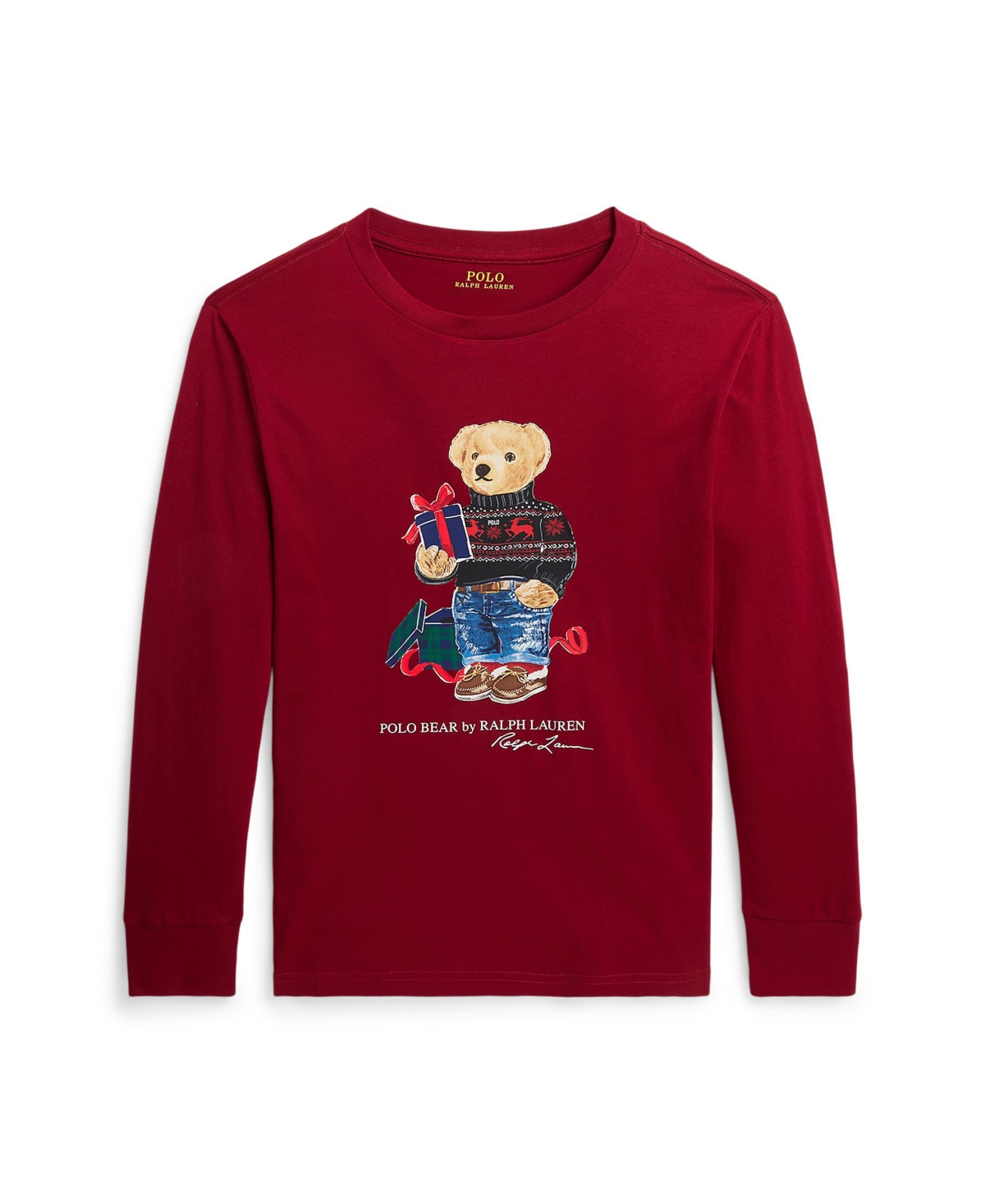 Polo Ralph Lauren Kids' Toddler And Little Boys Polo Bear Cotton Long-sleeve T-shirt In Holiday Red Gift Bear