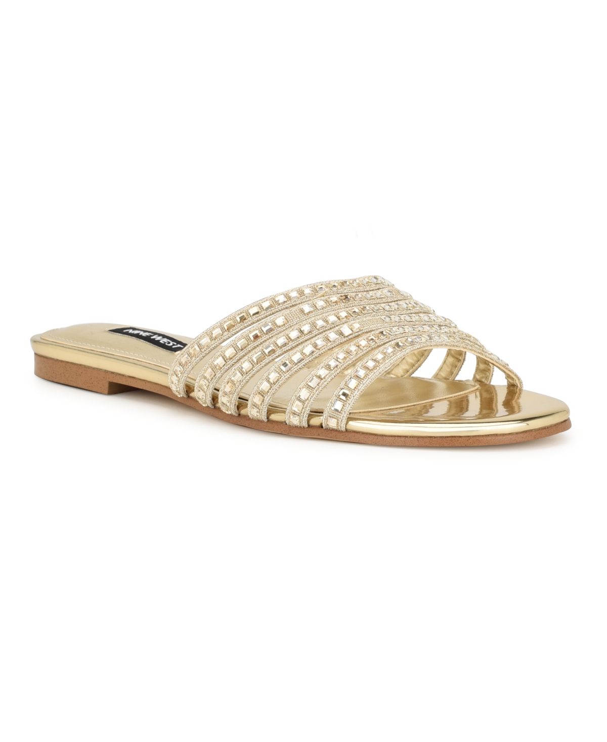 Nine West Women's Lacee Slip-on Strappy Embellished Flat Sandals In Gold